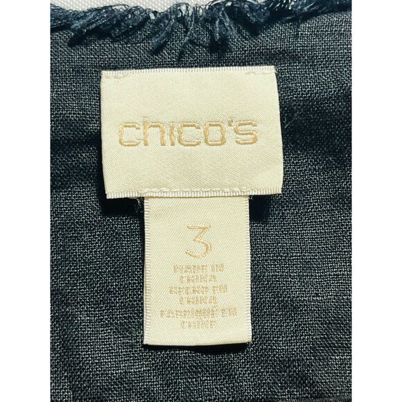 Chico's Bell-Sleeve Linen Open Front Boho Jacket Whimsy Black Size 3 16/18 - Picture 9 of 11